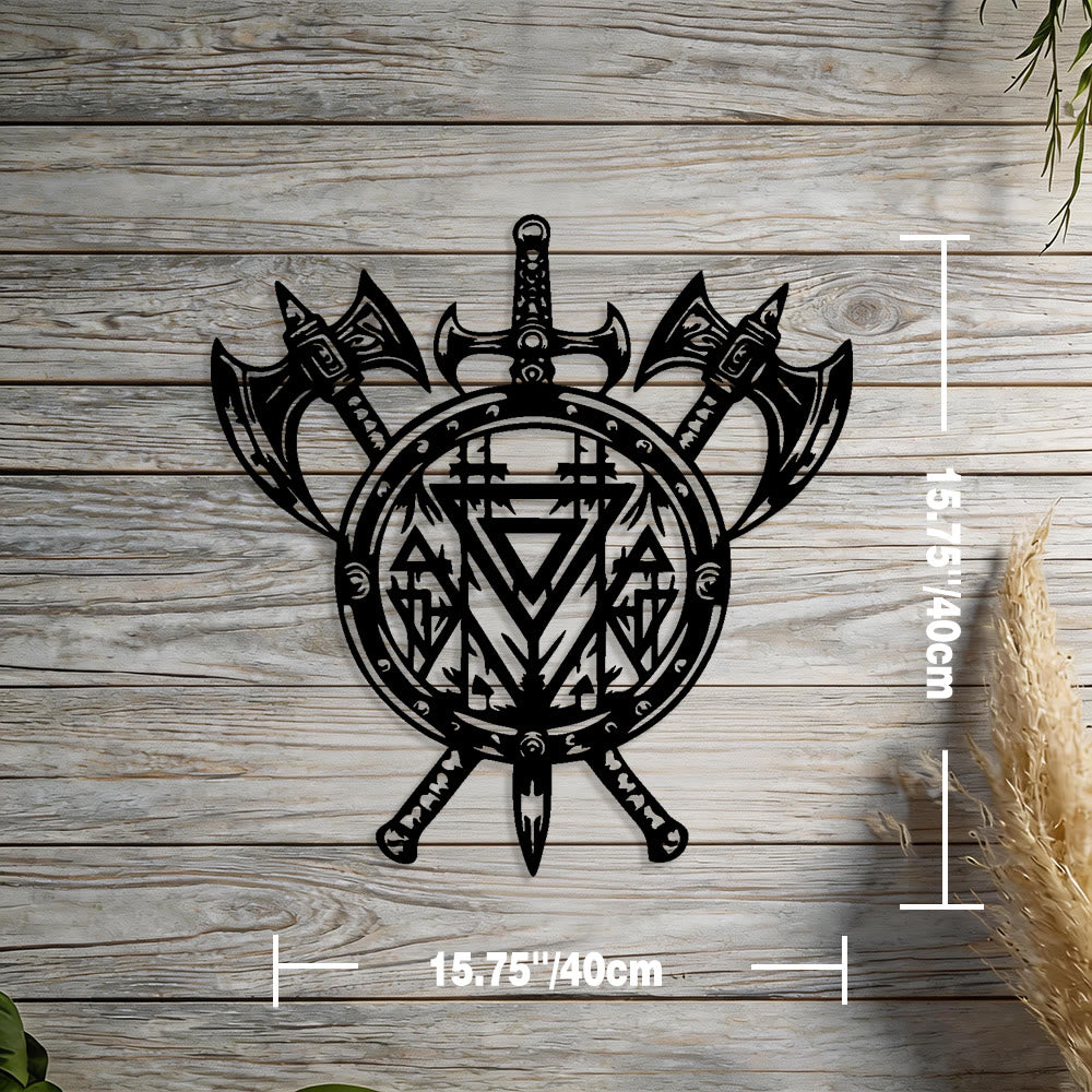 WorldNorse Valknut Shield Axe Sword Metal Wall Decor - Black - 15.75''*15.75''/40*40cm - image 2