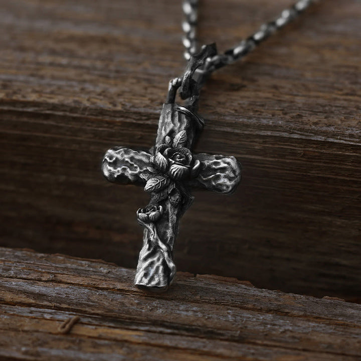WorldNorse Handcrafted 999 Silver Thorn Cross Rose Necklace - image 2