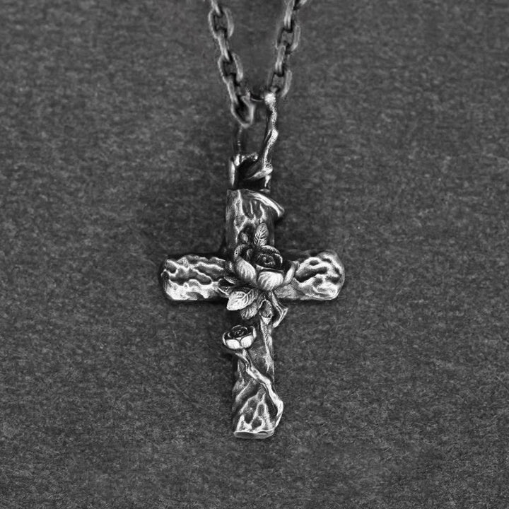 WorldNorse Handcrafted 999 Silver Thorn Cross Rose Necklace - image 4