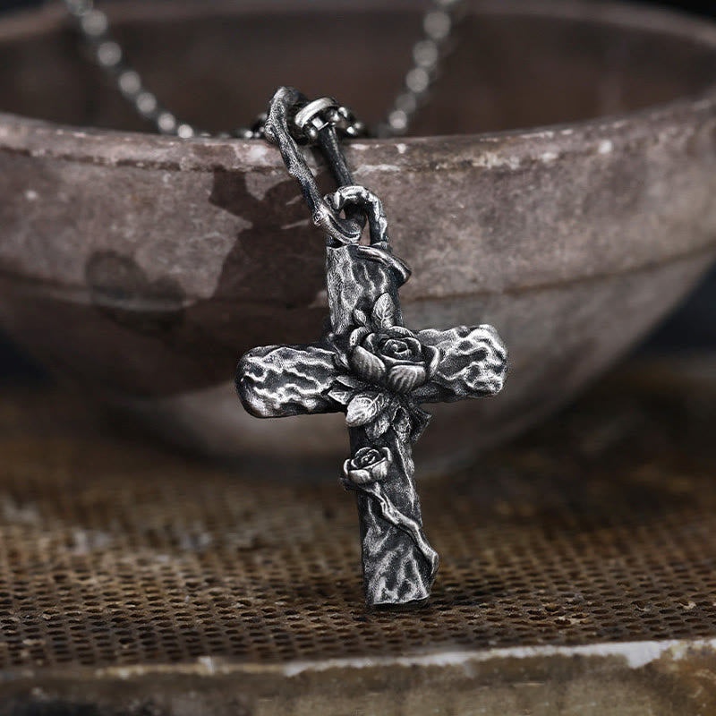 WorldNorse Handcrafted 999 Silver Thorn Cross Rose Necklace - image 3