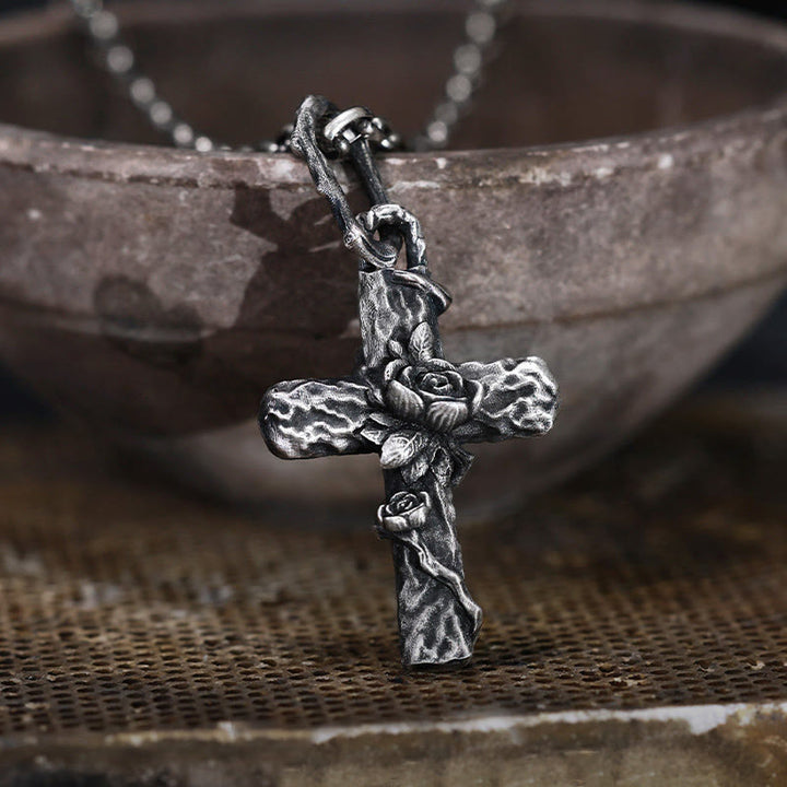 WorldNorse Handcrafted 999 Silver Thorn Cross Rose Necklace - image 3