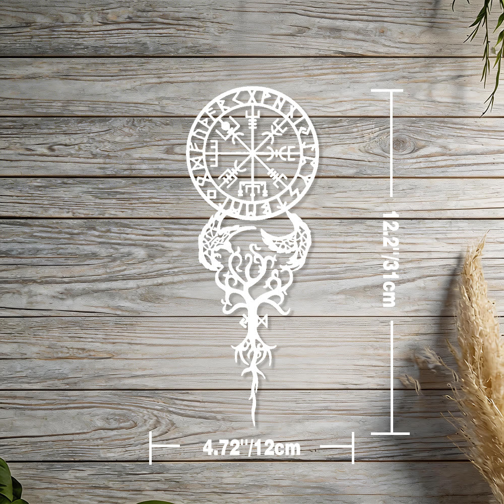 WorldNorse Odinic Compass Raven Yggdrasil Rune Metal Wall Decor - White - 4.72''*12.2''/12*31cm - image 13
