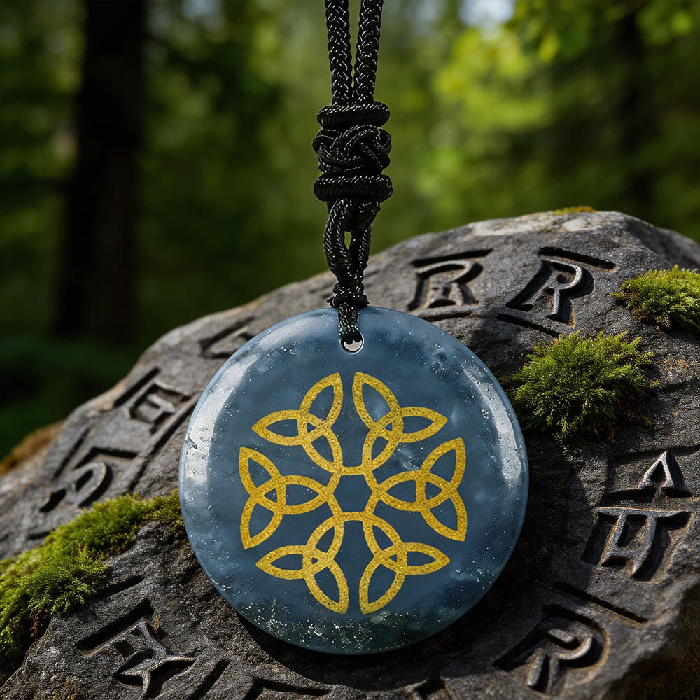WorldNorse Triquetra Flower Knot Crystal Necklace - Blue Aventurine - image 12