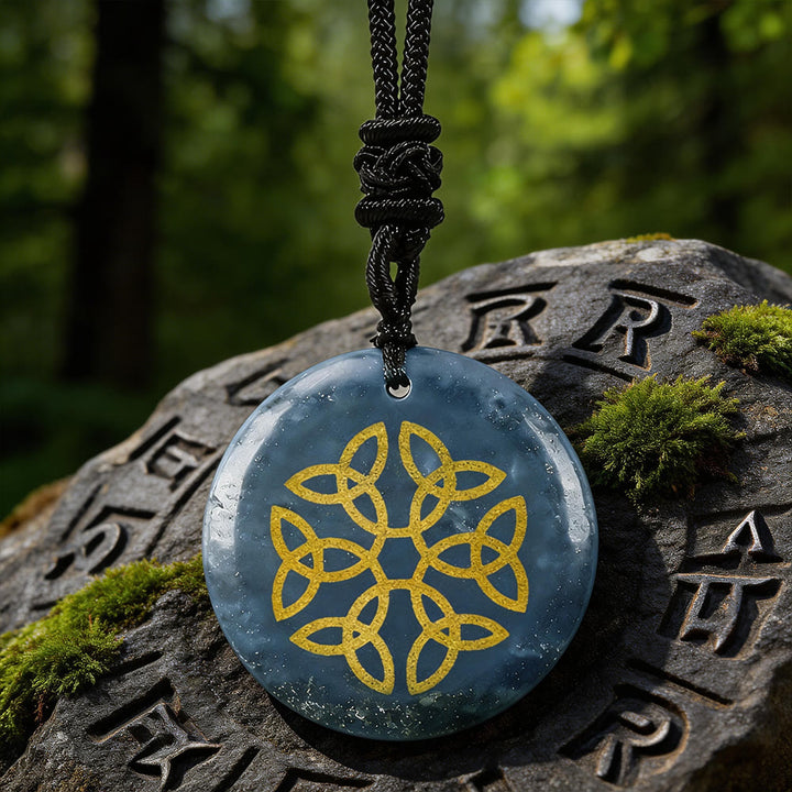 WorldNorse Triquetra Flower Knot Crystal Necklace - Blue Aventurine - image 12