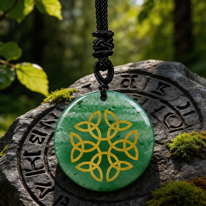 WorldNorse Triquetra Flower Knot Crystal Necklace - Green Aventurine - image 3