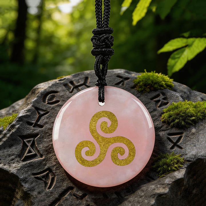 WorldNorse Triskelion Spiral Knot Crystal Necklace - Rose Quartz - image 4