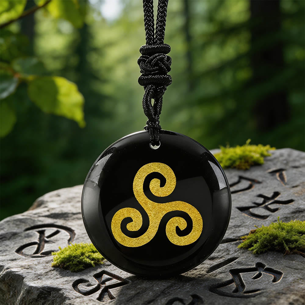 WorldNorse Triskelion Spiral Knot Crystal Necklace - Black Obsidian - image 2