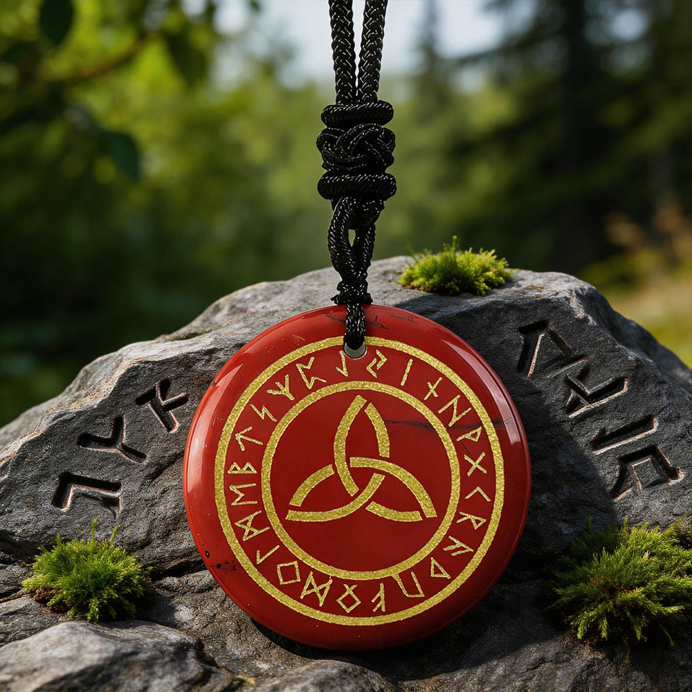 WorldNorse Triquetra Rune Circle Crystal Necklace - Red Jasper - image 5
