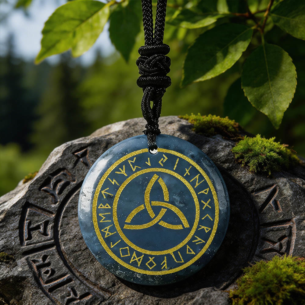 WorldNorse Triquetra Rune Circle Crystal Necklace - Blue Aventurine - image 12