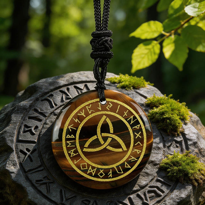WorldNorse Triquetra Rune Circle Crystal Necklace - Tiger's Eye - image 2