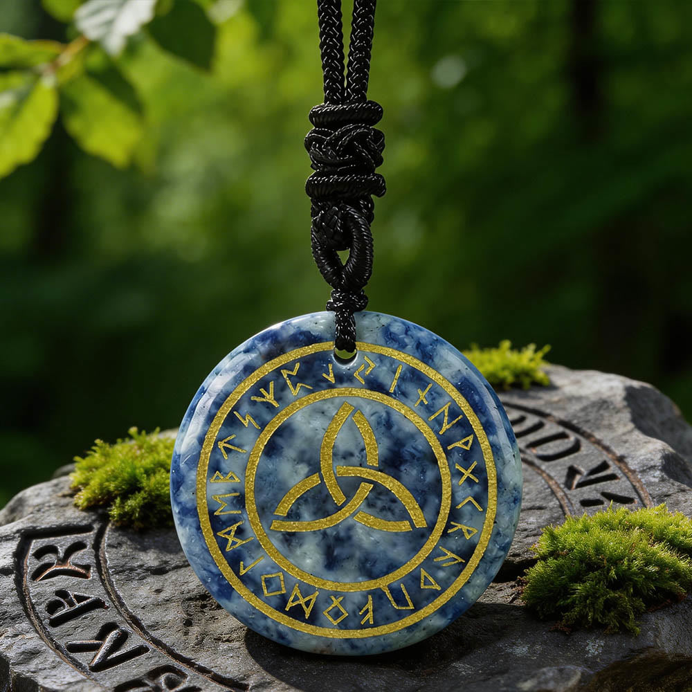 WorldNorse Triquetra Rune Circle Crystal Necklace - Blue Spot Jasper - image 11