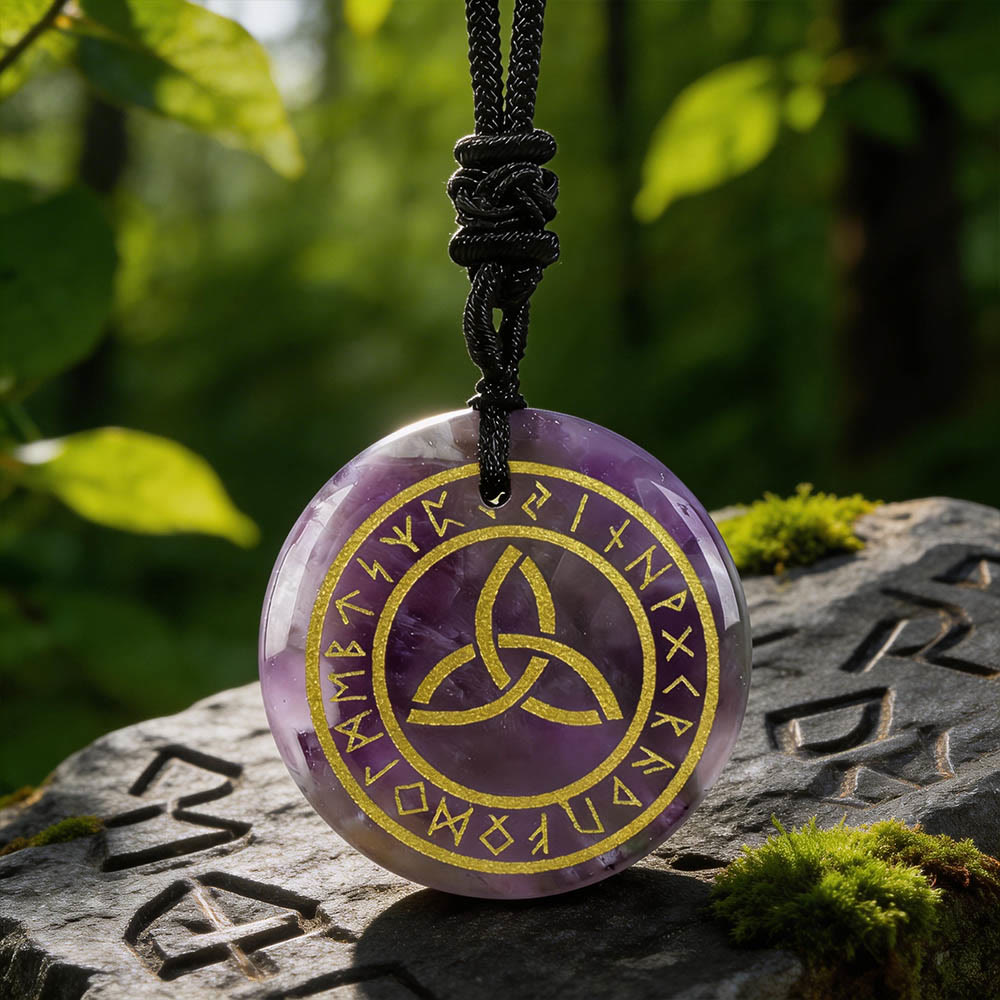 WorldNorse Triquetra Rune Circle Crystal Necklace - Amethyst - image 7
