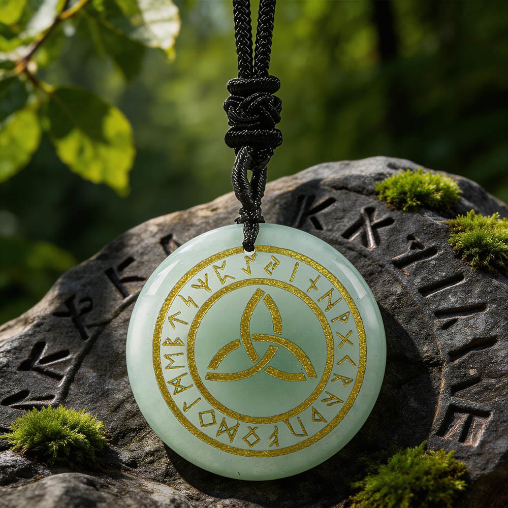 WorldNorse Triquetra Rune Circle Crystal Necklace - Green Aventurine - image 3