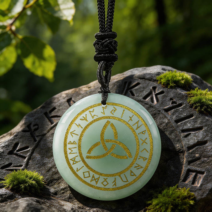 WorldNorse Triquetra Rune Circle Crystal Necklace - Green Aventurine - image 3