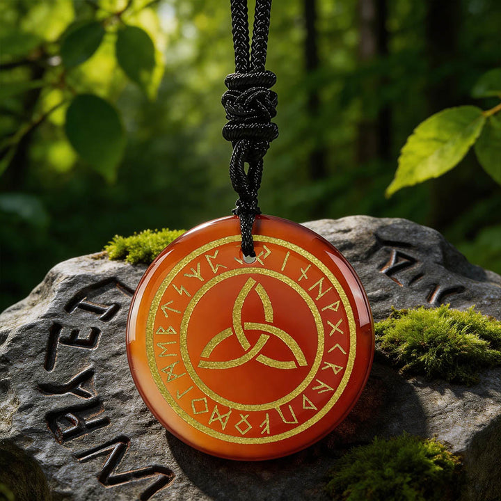 WorldNorse Triquetra Rune Circle Crystal Necklace - Red Agate - image 8