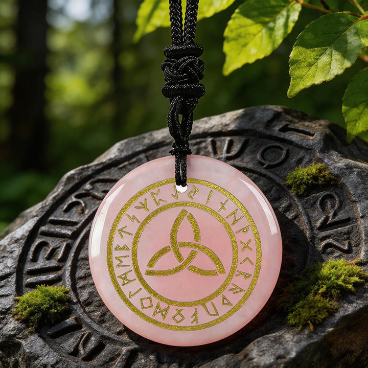 WorldNorse Triquetra Rune Circle Crystal Necklace - Rose Quartz - image 4
