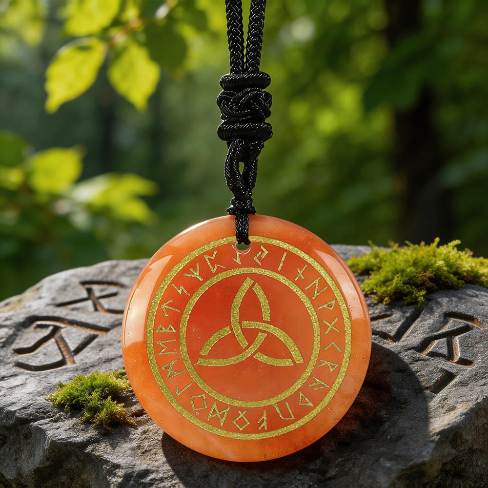 WorldNorse Triquetra Rune Circle Crystal Necklace - Red Aventurine - image 9
