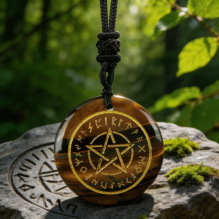 WorldNorse Pentacle Rune Warding Crystal Necklace - Tiger's Eye - image 3