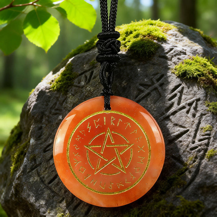 WorldNorse Pentacle Rune Warding Crystal Necklace - Red Aventurine - image 9