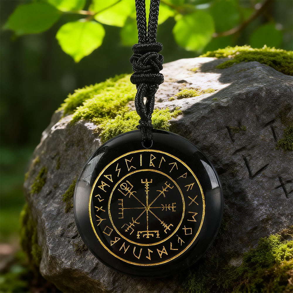 WorldNorse Vegvisir Rune Guidance Crystal Necklace - Black Obsidian - image 3
