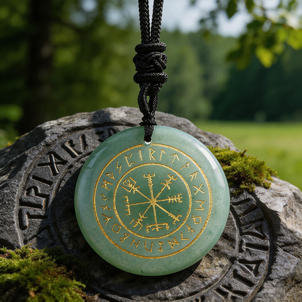 WorldNorse Vegvisir Rune Guidance Crystal Necklace - Green Aventurine - image 4