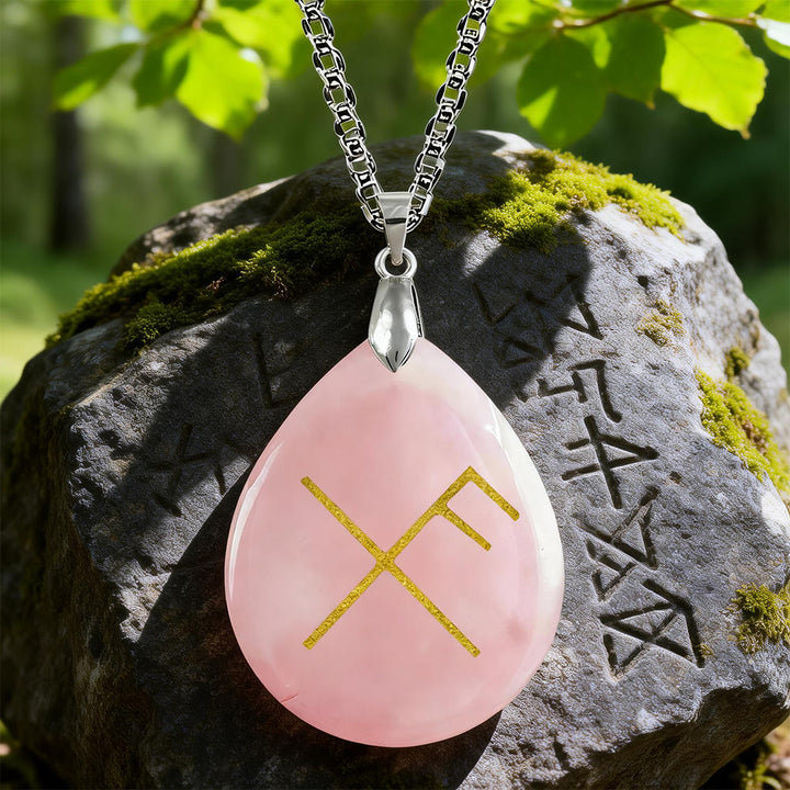 WorldNorse Viking Gibo Auja Teardrop Crystal Necklace - Rose Quartz - image 4