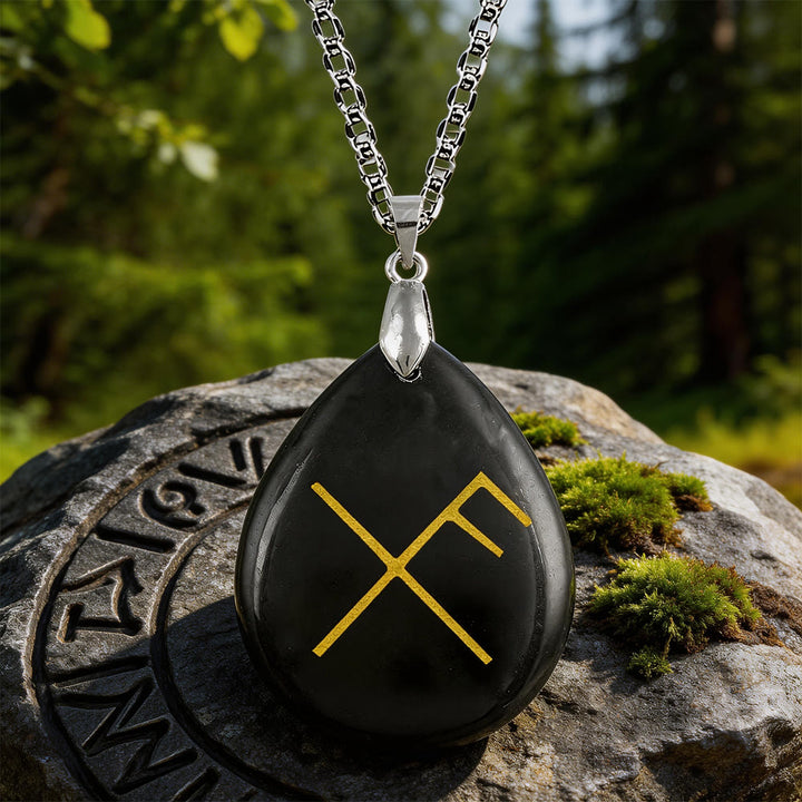 WorldNorse Viking Gibo Auja Teardrop Crystal Necklace - Black Obsidian - image 0