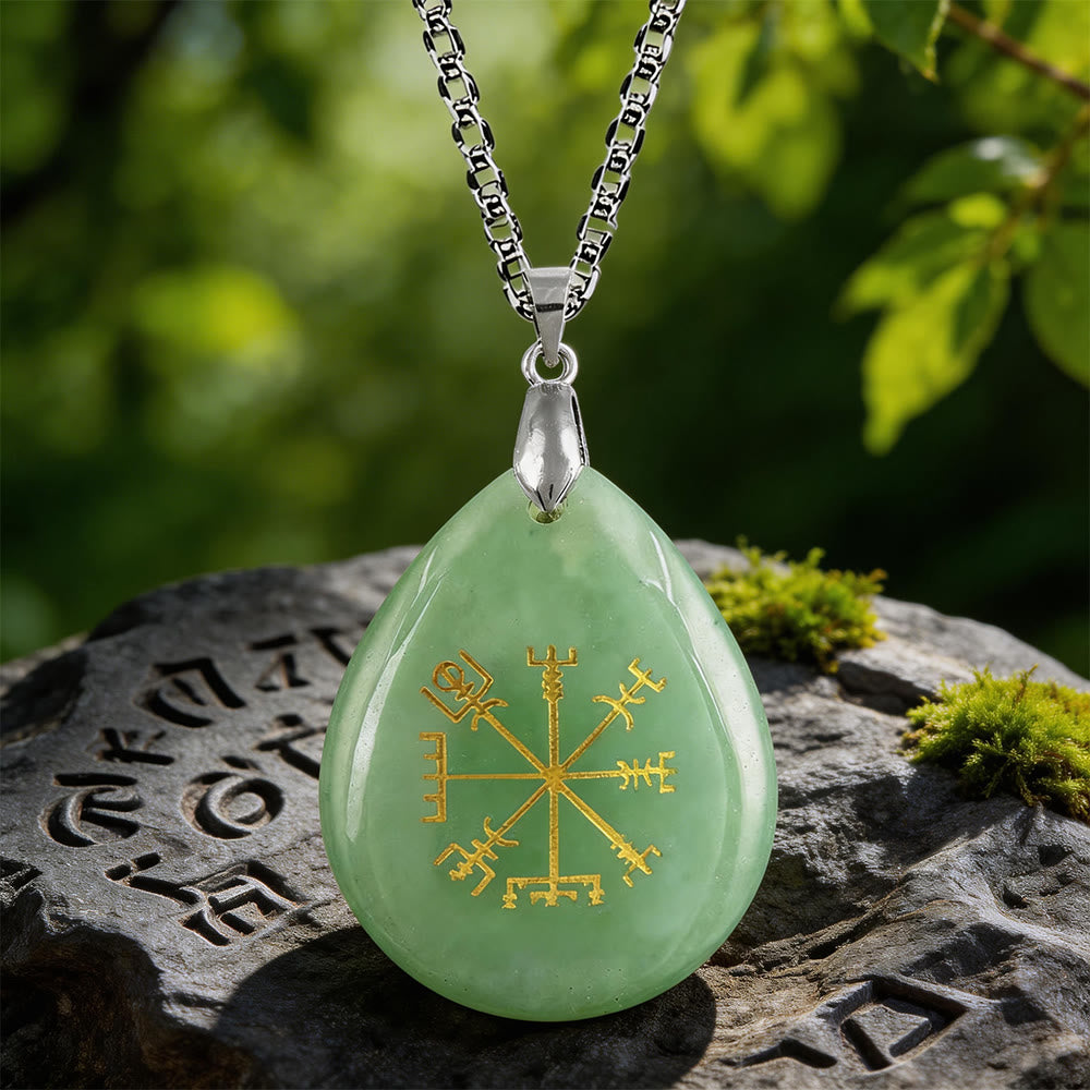 WorldNorse Vegvisir Compass Pathguard Crystal Necklace - Green Aventurine - image 7