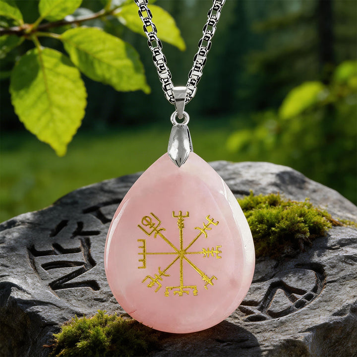 WorldNorse Vegvisir Compass Pathguard Crystal Necklace - Rose Quartz - image 5