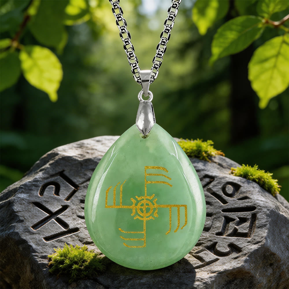 WorldNorse Ginfaxi Victory Rune Crystal Necklace - Green Aventurine - image 6