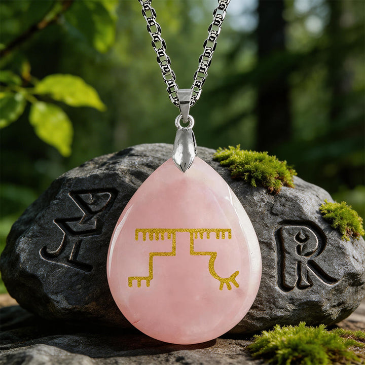 WorldNorse Gapaldur Steadfast Rune Crystal Necklace - Rose Quartz - image 4