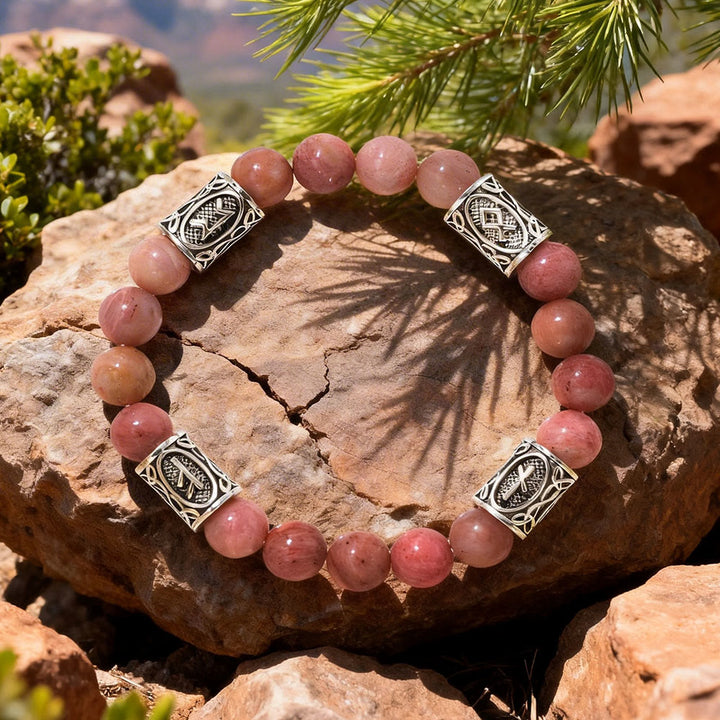 WorldNorse Viking Rune Talisman Protection Crystal Beaded Bracelet - Rhodochrosite - image 4