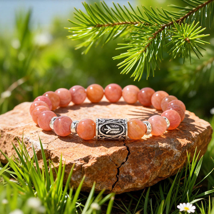 WorldNorse Viking Runes Courage Blessing Crystal Beaded Bracelet - Rhodochrosite - image 6