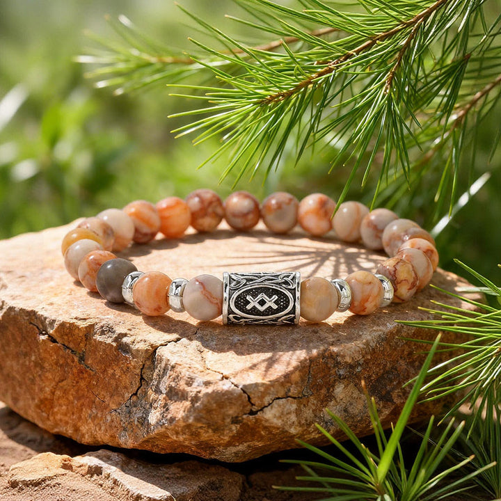 WorldNorse Viking Runes Courage Blessing Crystal Beaded Bracelet - Red Network Stone - image 7