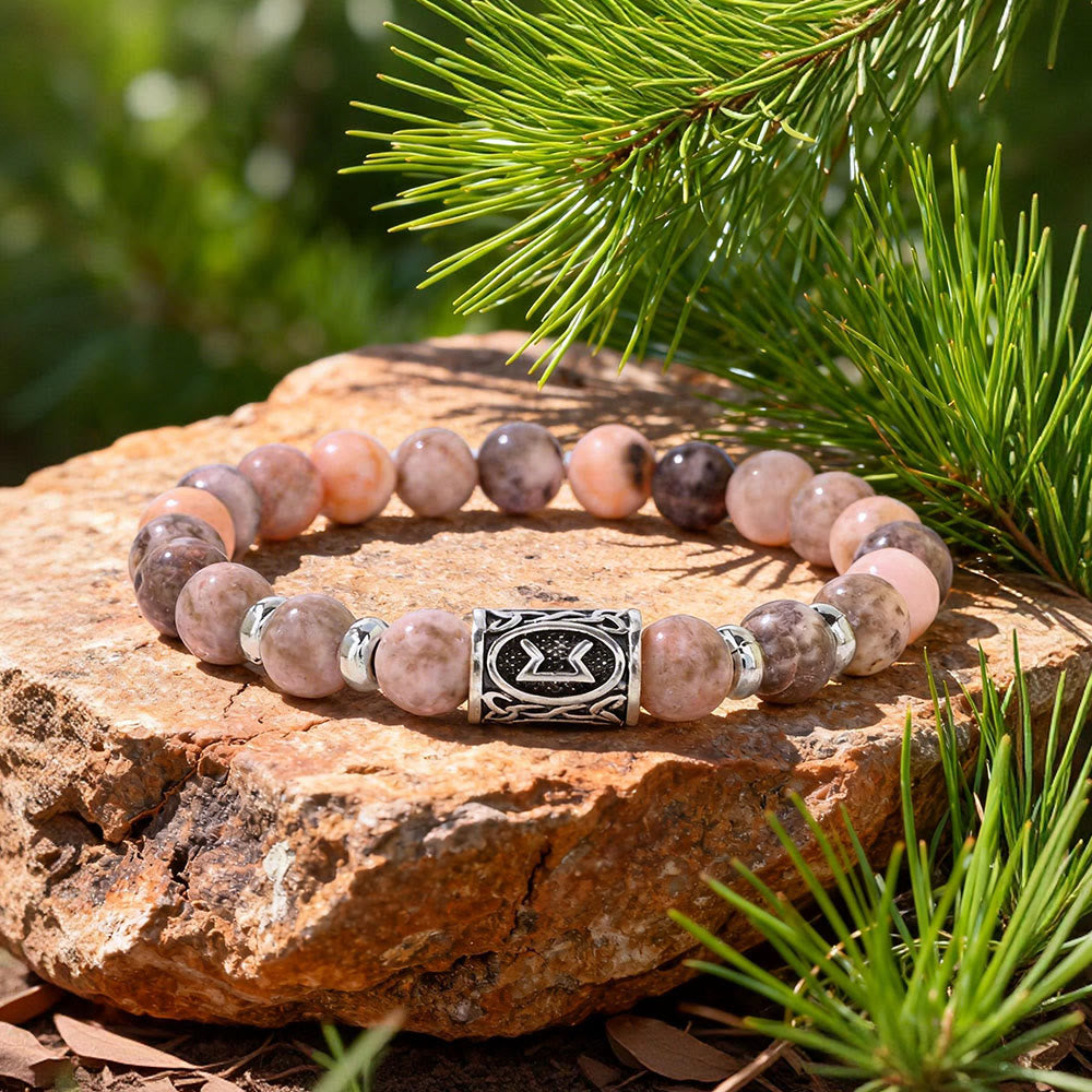 WorldNorse Viking Runes Courage Blessing Crystal Beaded Bracelet - Pink Zebra Jasper - image 3