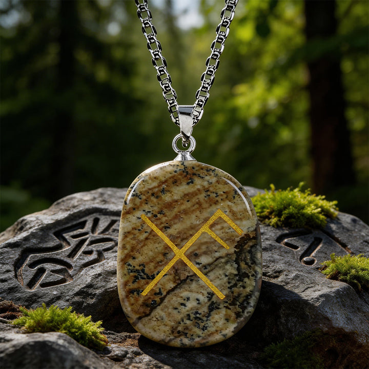 WorldNorse Gibo Auja Luck Rune Crystal Necklace - Picture Jasper - image 14
