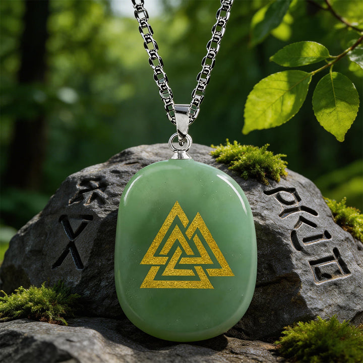 WorldNorse Valknut Strength Sigil Crystal Necklace - Green Aventurine - image 3