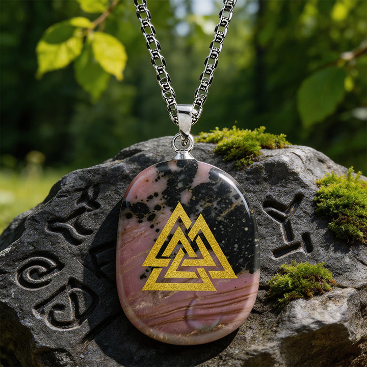 WorldNorse Valknut Strength Sigil Crystal Necklace - Rhodochrosite - image 13