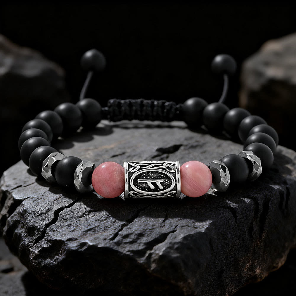 WorldNorse Viking Runes Strength Crystal Beaded Bracelet - Rhodochrosite - image 7