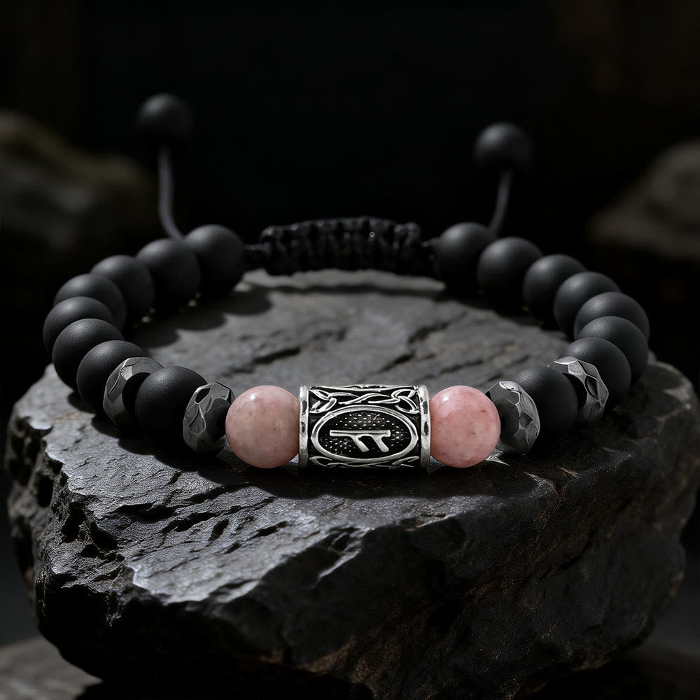 WorldNorse Viking Runes Strength Crystal Beaded Bracelet - Pink Zebra Jasper - image 9
