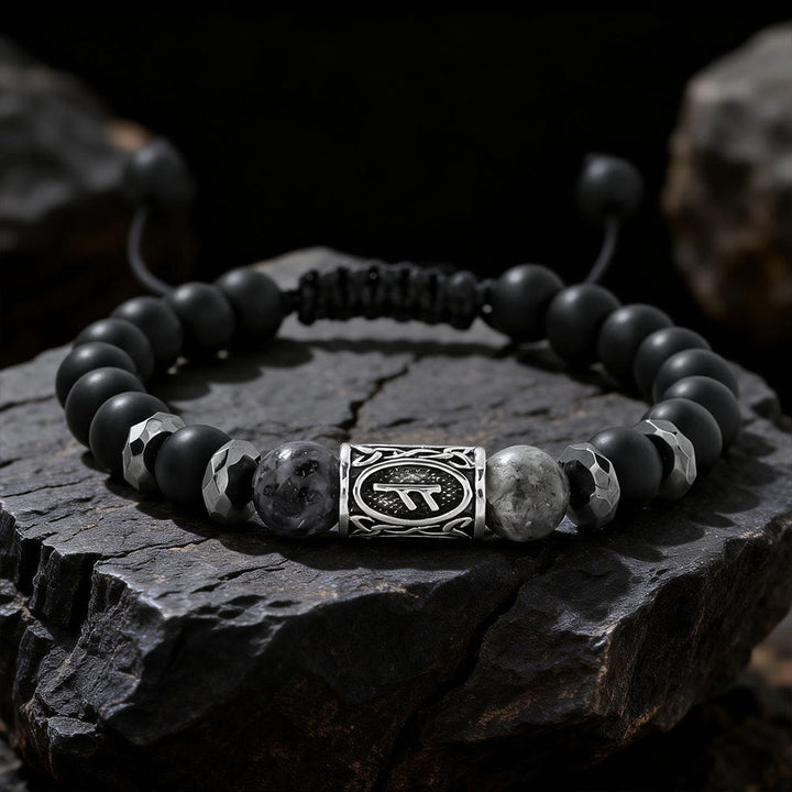 WorldNorse Viking Runes Strength Crystal Beaded Bracelet - Labradorite - image 0