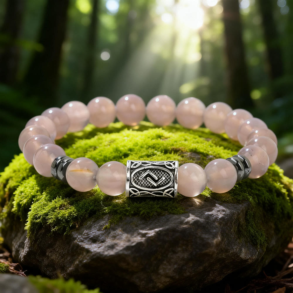WorldNorse Viking Runes Blessing Crystal Beaded Bracelet - Grey Agate - image 3