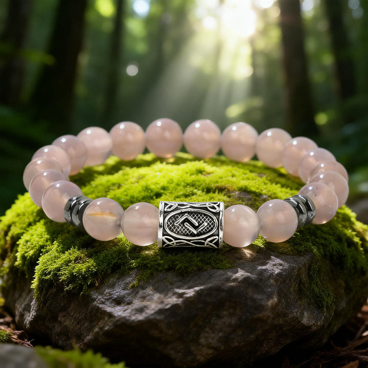 WorldNorse Viking Runes Blessing Crystal Beaded Bracelet - Grey Agate - image 3