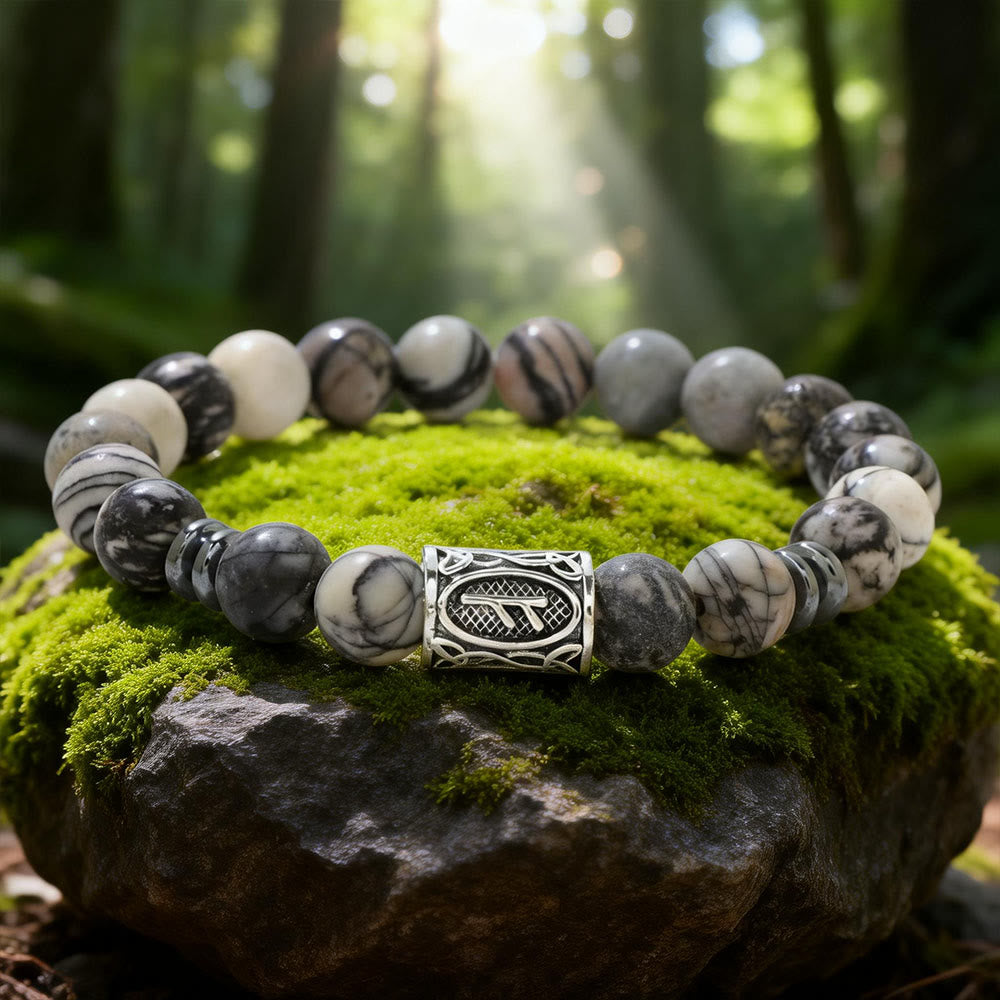 WorldNorse Viking Runes Blessing Crystal Beaded Bracelet - Black Veined Jasper - image 16
