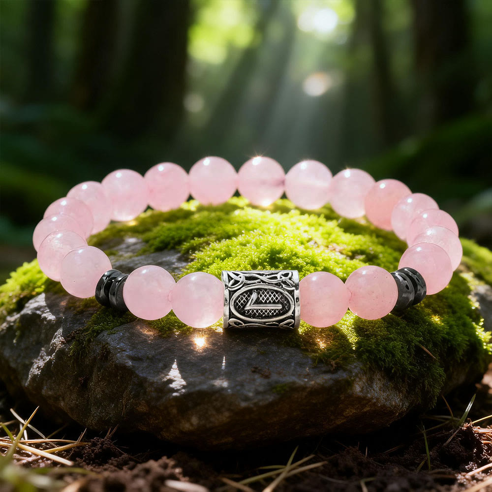 WorldNorse Viking Runes Blessing Crystal Beaded Bracelet - Rose Quartz - image 18