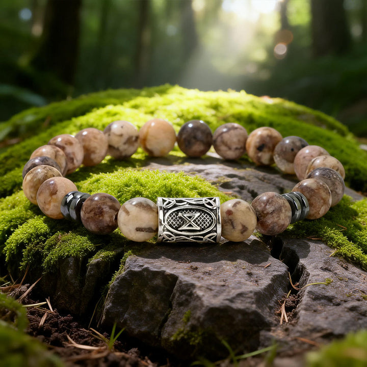WorldNorse Viking Runes Blessing Crystal Beaded Bracelet - Brown Pine Stone - image 4