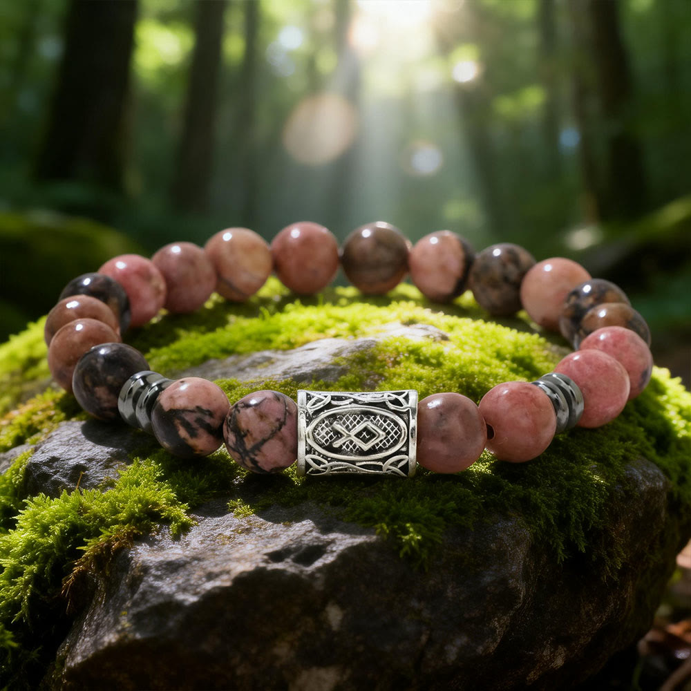 WorldNorse Viking Runes Blessing Crystal Beaded Bracelet - Rhodochrosite - image 13