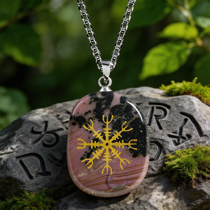 WorldNorse Norse Helm of Awe Courage Crystal Necklace - Rhodochrosite - image 14
