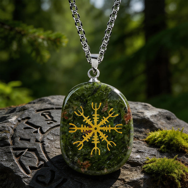 WorldNorse Norse Helm of Awe Courage Crystal Necklace - Unakite - image 12