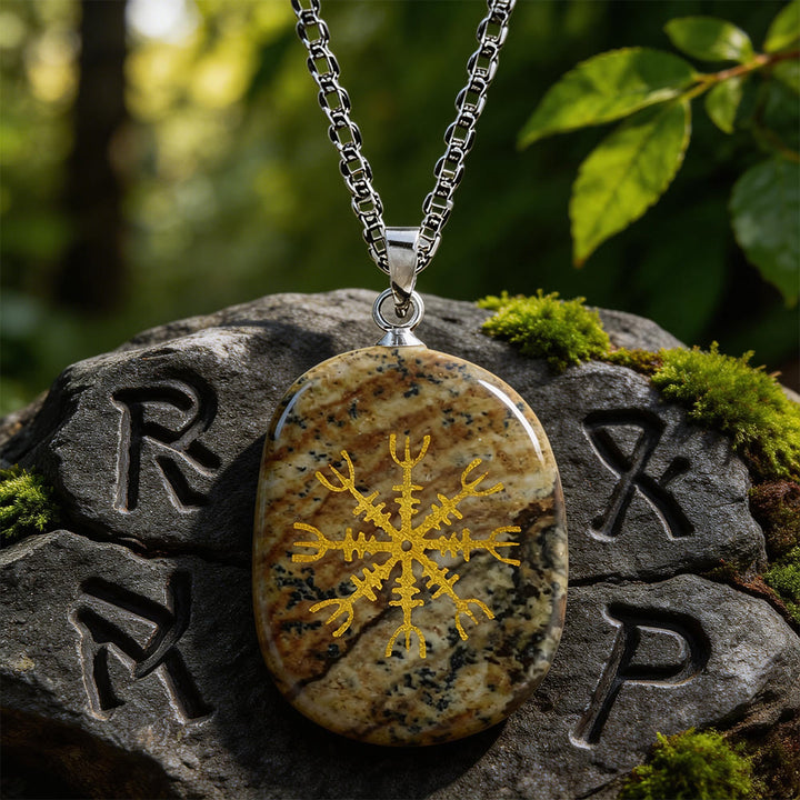 WorldNorse Norse Helm of Awe Courage Crystal Necklace - Picture Jasper - image 0